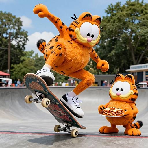 Garfield Kickflip Over Odie Eating Lasagna