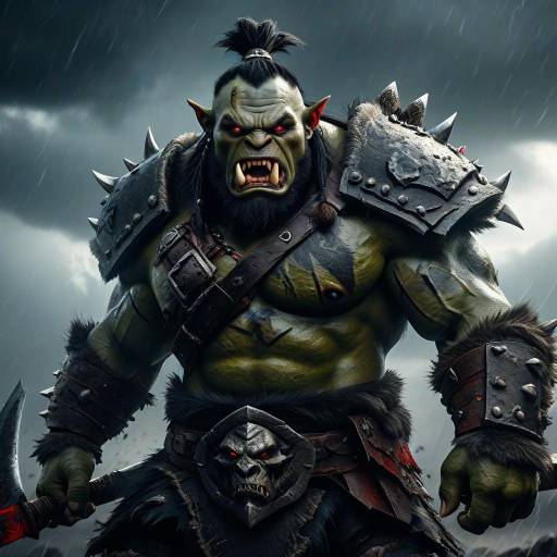 Fierce Orc Barbarian in Dramatic Battlefield