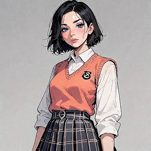 Freckled Blind Schoolgirl in Plaid Vest