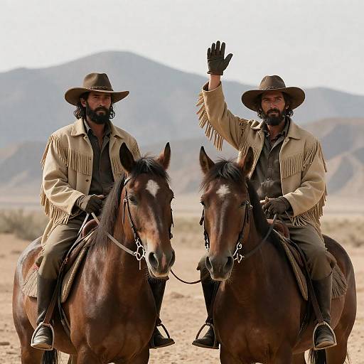 Rugged Horsemen in Desert Adventure