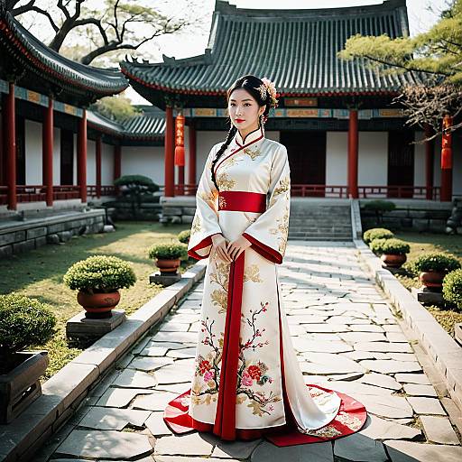 Asian Woman in Traditional Chinese Wedding Qipao Dress