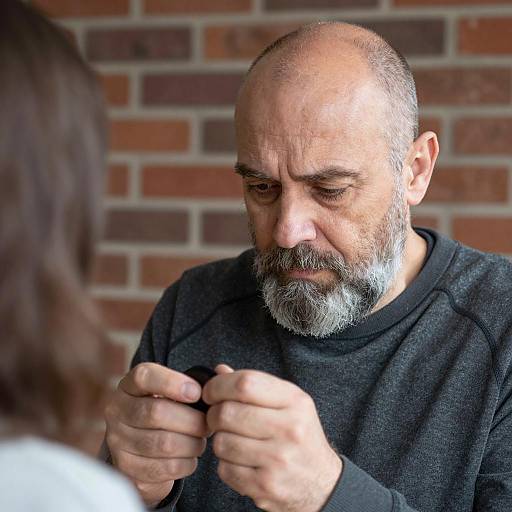 Focused Man with Object and Woman