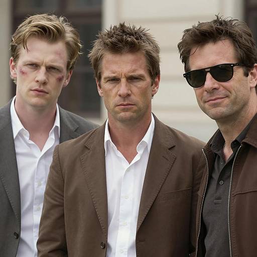 Three Men in Casual Jackets Outdoors