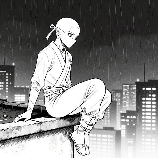 Stealthy Ninja Line Art Illustration