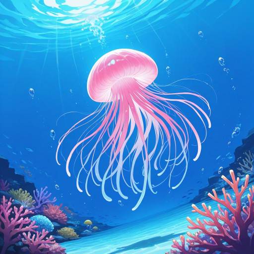 Underwater Scene with Jellyfish and Vivid Colors Underwater Scene with Jellyfish and Vivid Colors