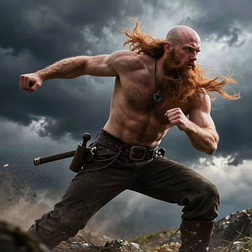 Epic Bald Ginger Warrior in Storm