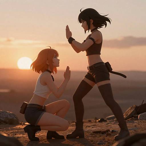 Sunset Standoff: Two Anime Women