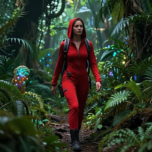 Red-Suit Explorer in Alien Jungle