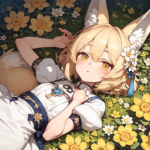Enchanting Fox Girl in Flower Field