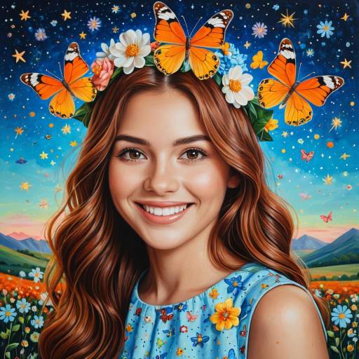 Young Woman with Butterfly Flower Crown Young Woman with Butterfly Flower Crown
