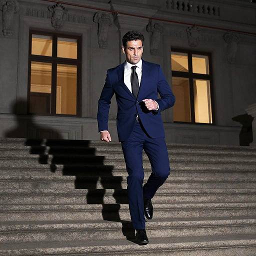 Dynamic Man Running Up Ornate Staircase