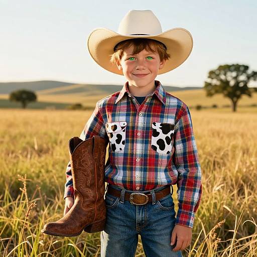 Boy in Cowboy Hat Playing Outdoors