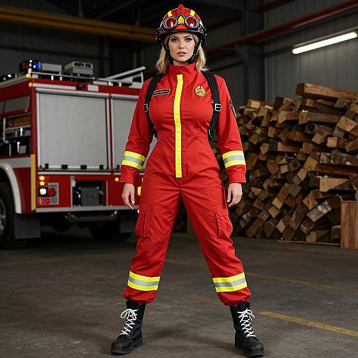 Fiery Woman in Industrial Warehouse