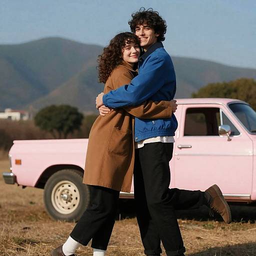 Outdoor Hugging Scene with Mountains