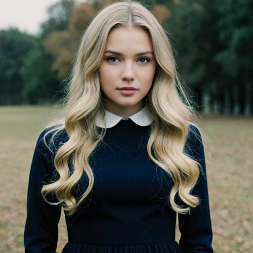Blonde Woman in Black Dress Outdoors