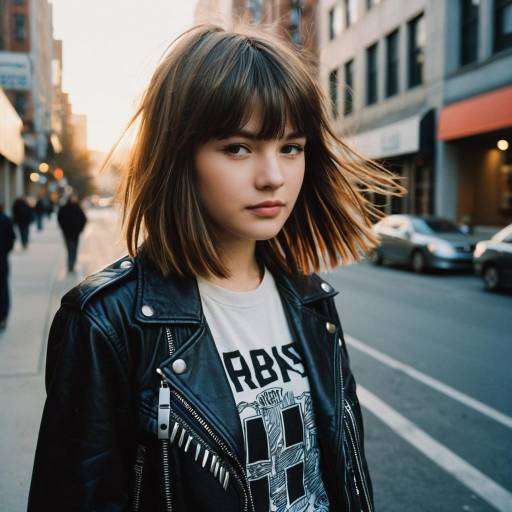 Teenage Girl with Shaggy Fringe Hairstyle in Leather Jacket