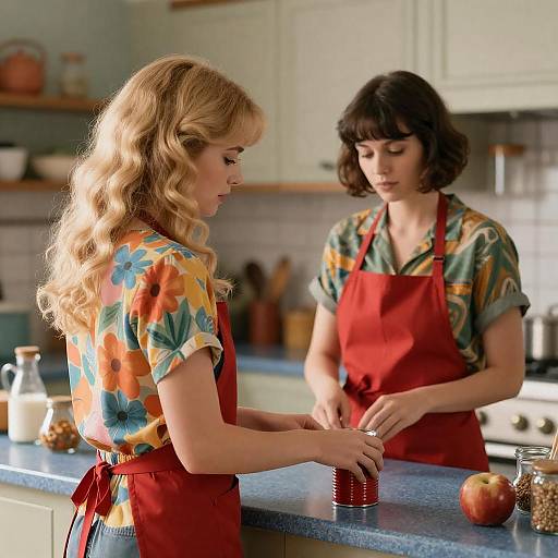 Retro Kitchen Portrait of Two Women