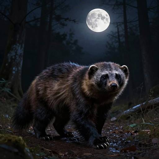 Wolverine Night Forest Portrait