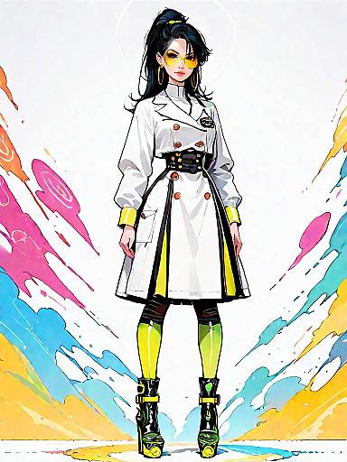 Woman in White Blazer Dress with Neon Accessories