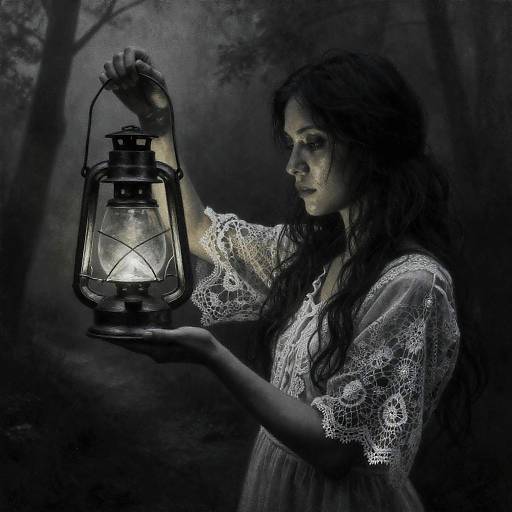 Mysterious Woman with Lantern in Charcoal