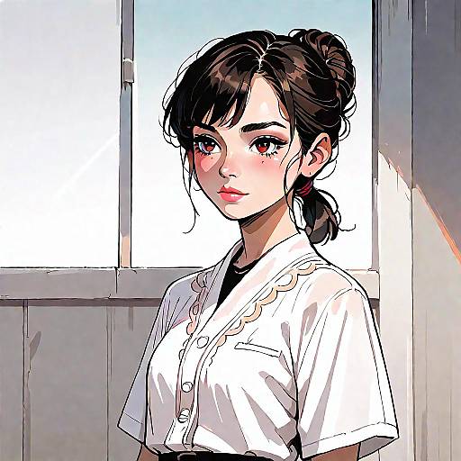 Anime Screencap: Black-Haired Bun Portrait