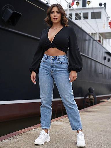 Woman in Casual Chic Outfit by Historic Shipyard