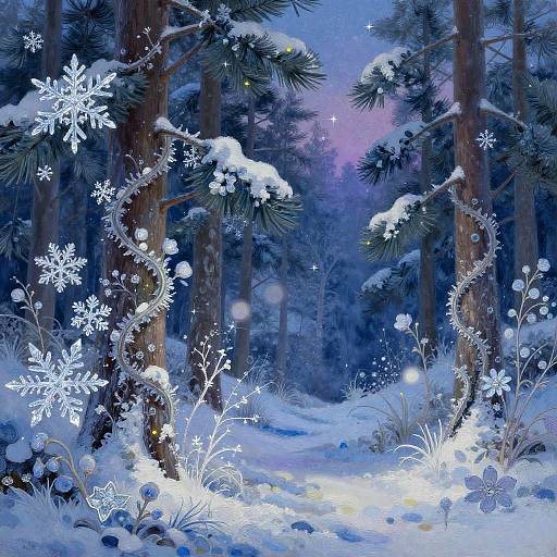 Mystical Snowy Pine Forest Twilight