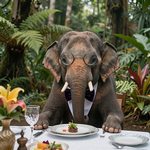 Elegant Elephant Dining in Rainforest