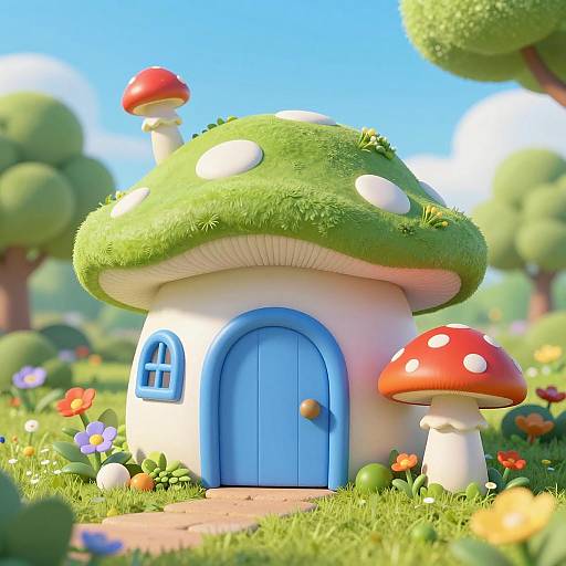Charming Mushroom House in Fantasy Garden