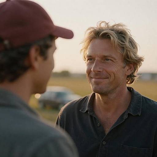 Middle-aged man smiling during sunset outdoors