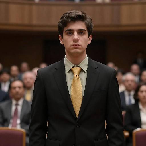 Serious Young Man in Dim Auditorium