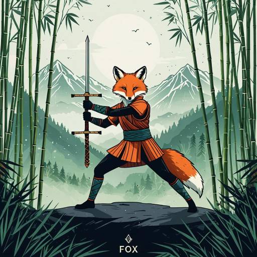 Fox Warrior Pose in Bamboo Forest