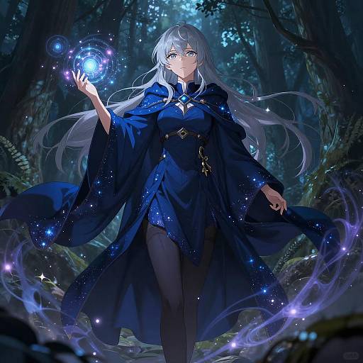 Anime Sorceress Casting Magic in Forest