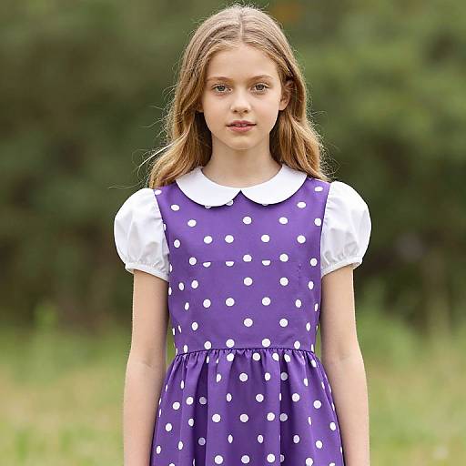 Blonde Girl in Purple Polka Dot Dress