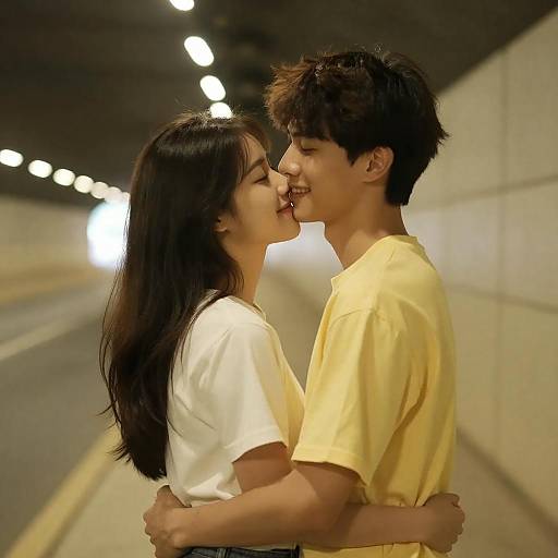 Romantic Portrait in a Dim Tunnel