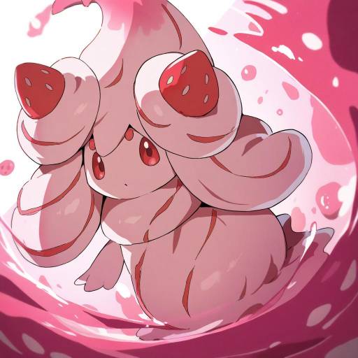 Illustration of Alcremie (strawberry sweet), pokemon in the style of Onikokko