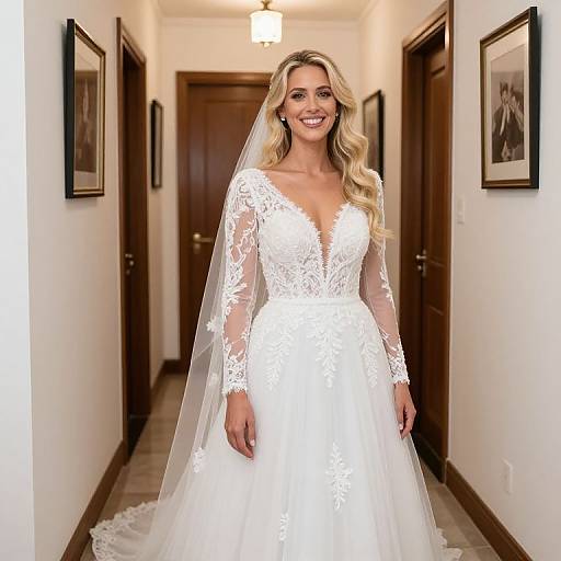 Smiling Bride on Staircase