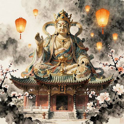 Majestic Guardian Spirit in Misty Temple