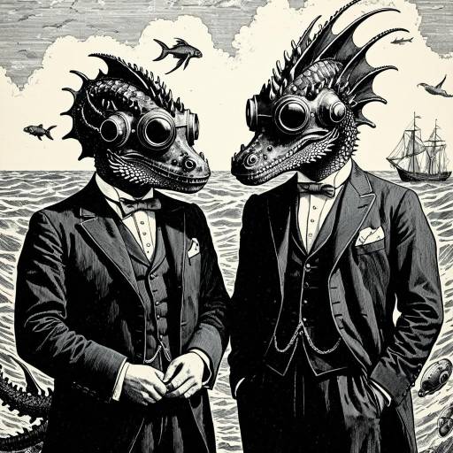 Victorian Gentlemen with Sea Dragon Heads