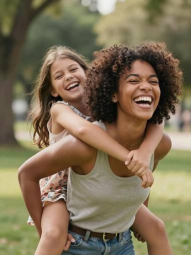 Playful Mother and Daughter Park Ride