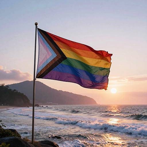 LGBTQIAPN Flag Over Nature Dawn