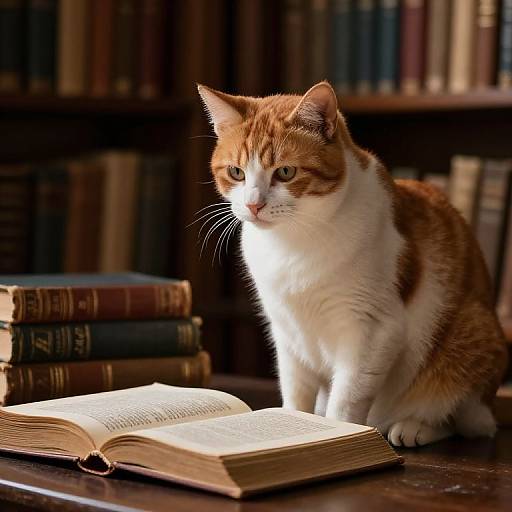 Ginger Cat Reading Ancient Tomes