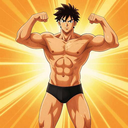 Fierce Muscular Anime Warrior Pose