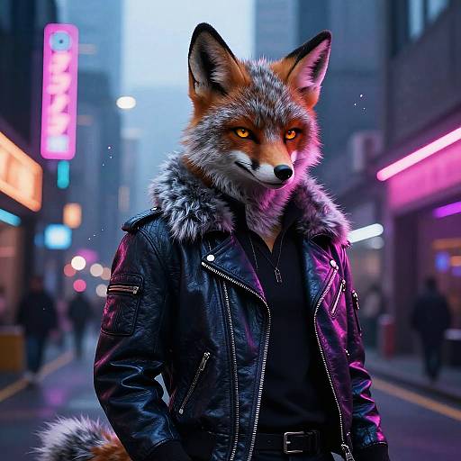 Confident Male Fox Furry in Cyberpunk Street