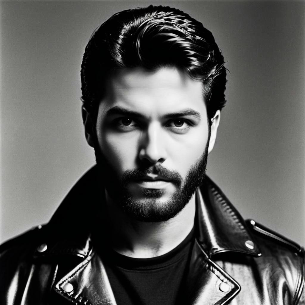 Stylish Portrait of Bearded Man in Leather