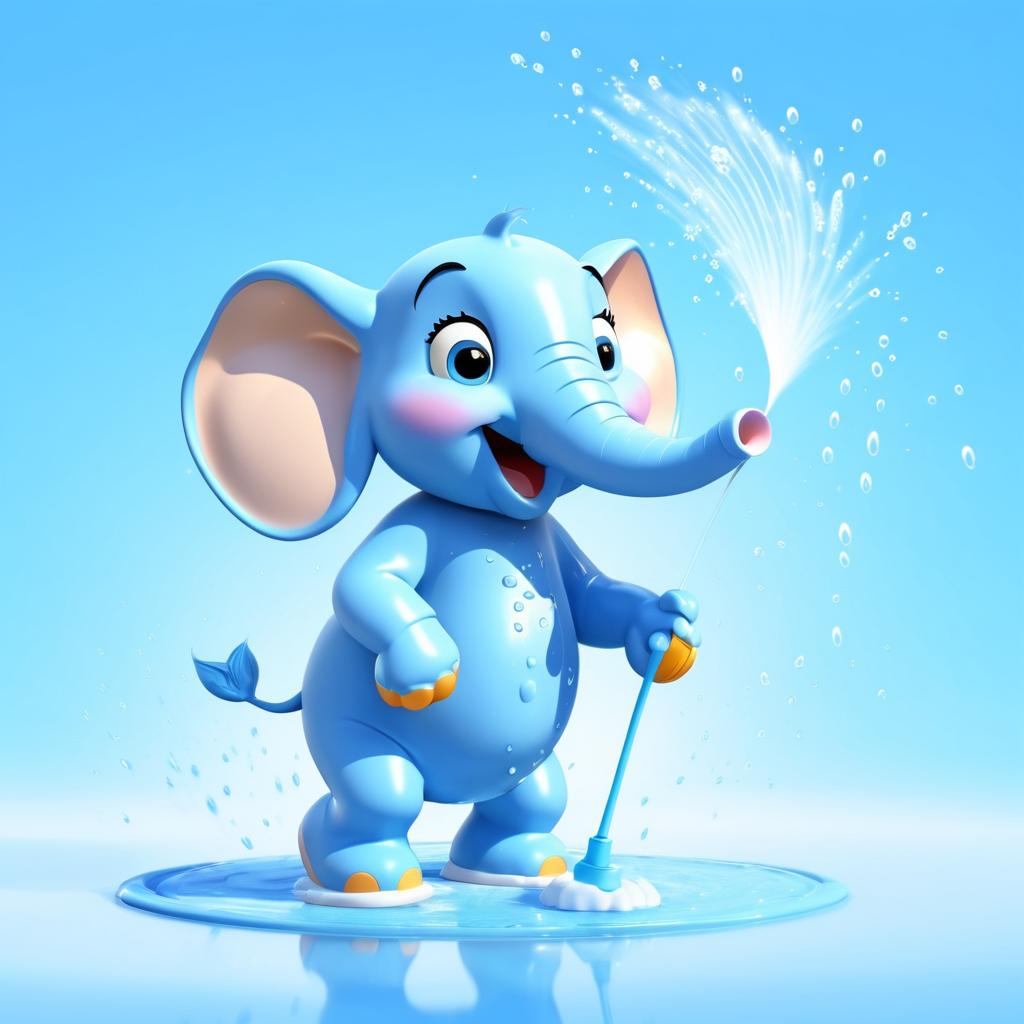 Playful Elephant Character Spraying Water