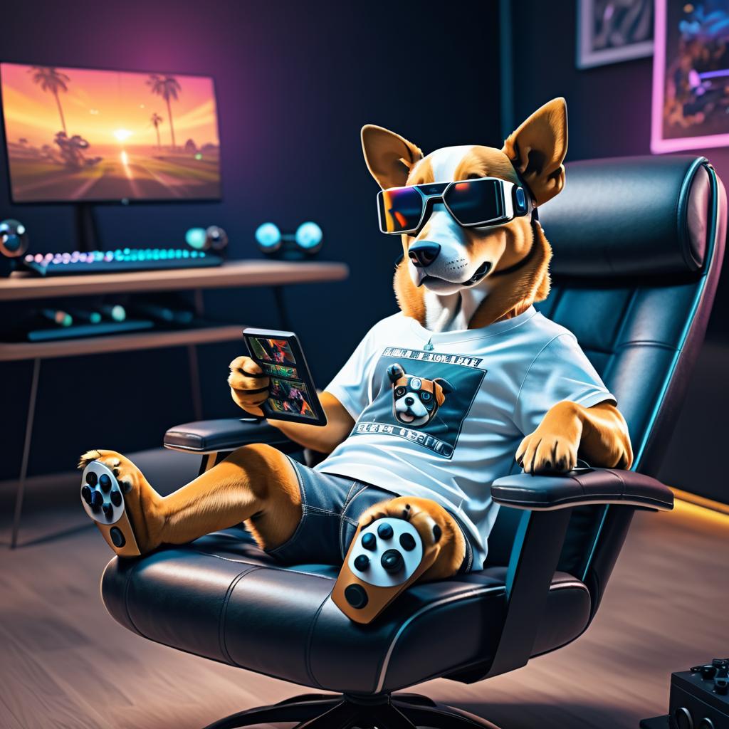 Chill Virtual Reality Dog Gamer Art