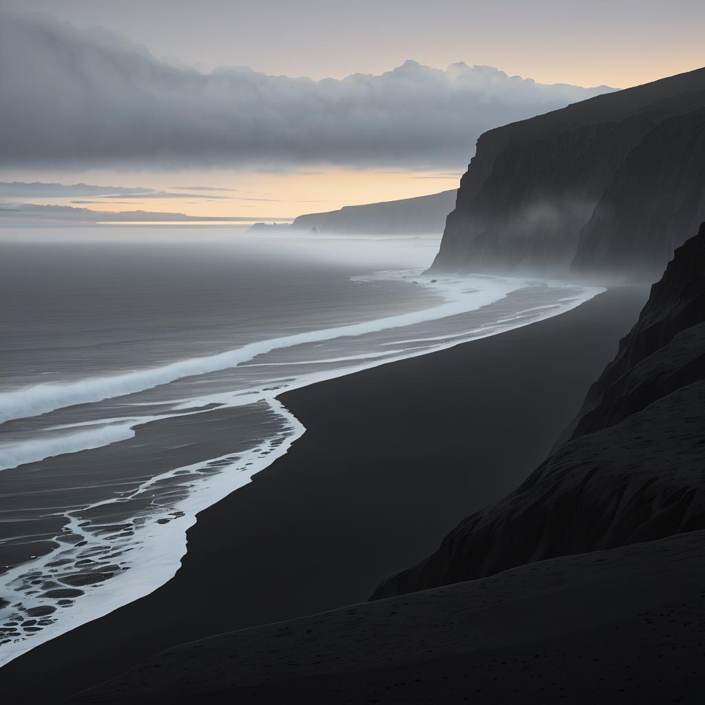 Mysterious Black Sand Beaches at Dawn