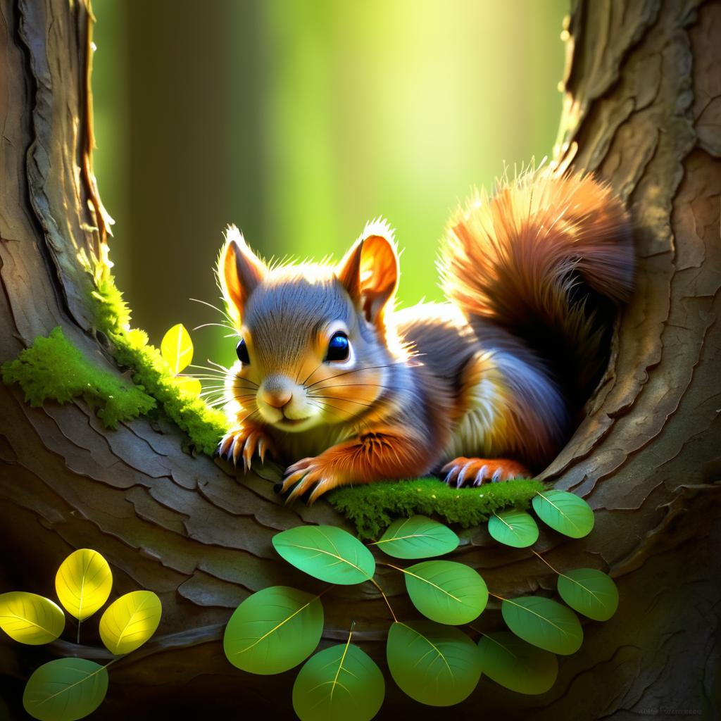 Serene Baby Squirrel in Tree Hollow