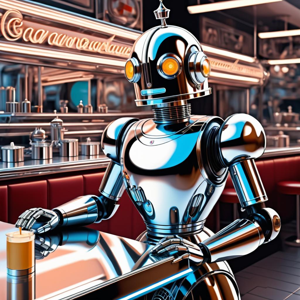 Retro-Futuristic Robot in 1950s Diner